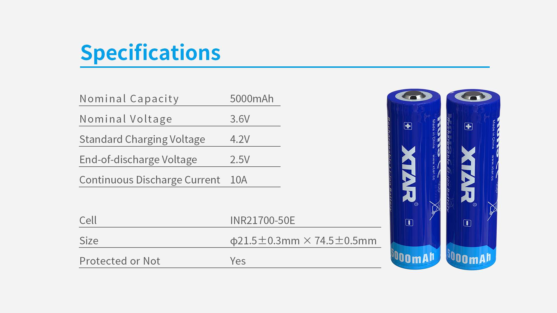 Batería Xtar 21700 5000Mah 10A Protegida Original