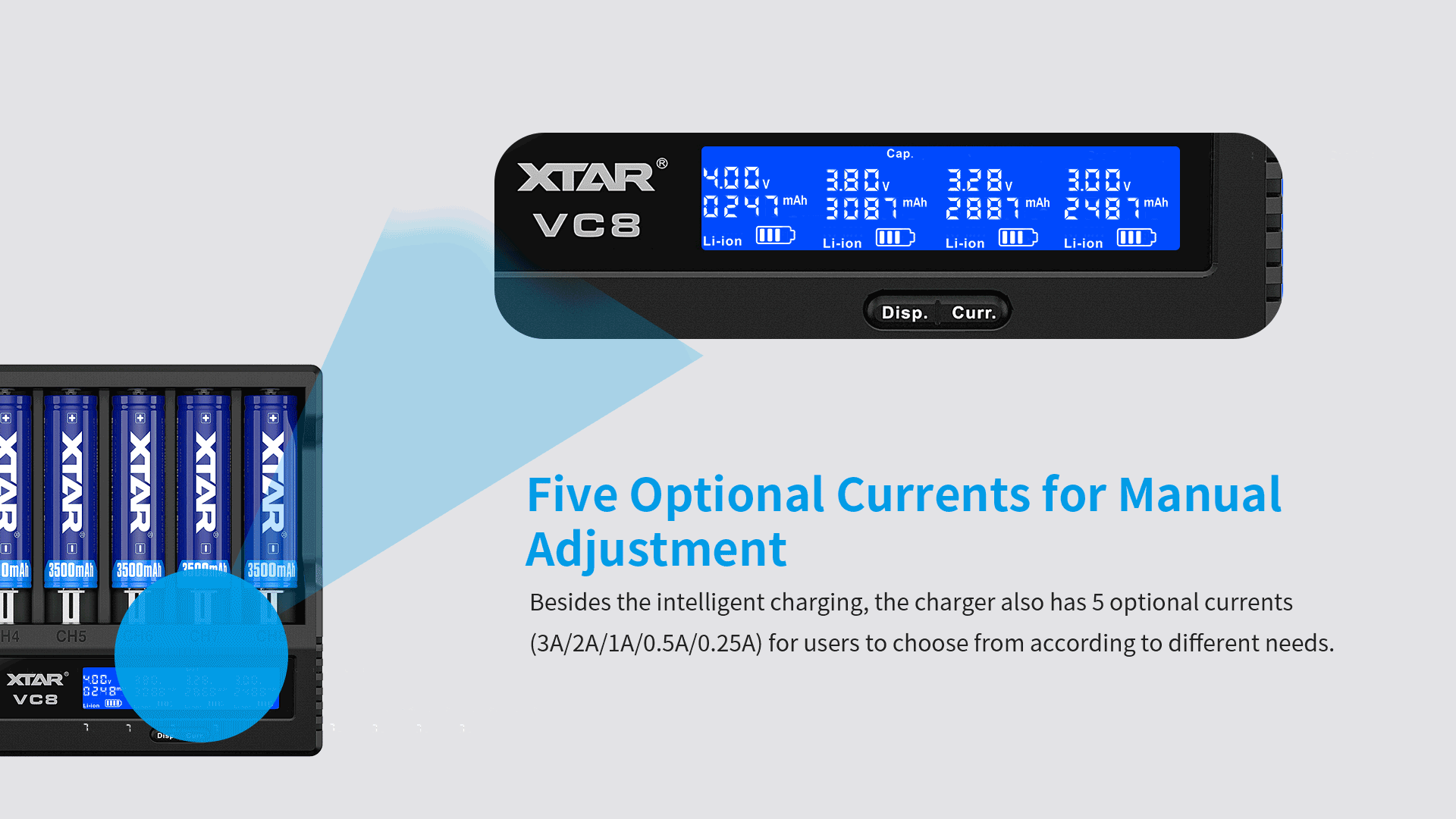Cargador Baterías Xtar Vc8 8-Canales Lcd Usb-C Original
