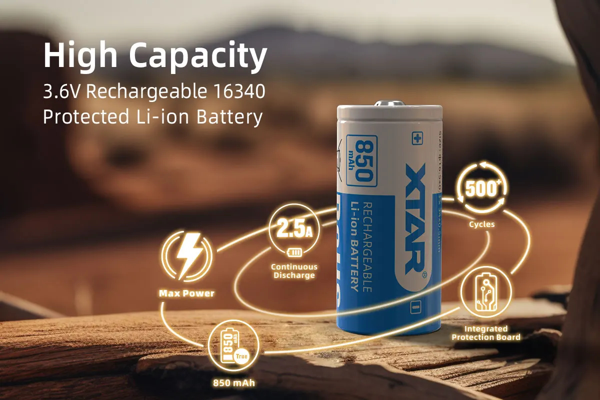Batería Xtar 16340 850Mah 2.5A Protegida Original