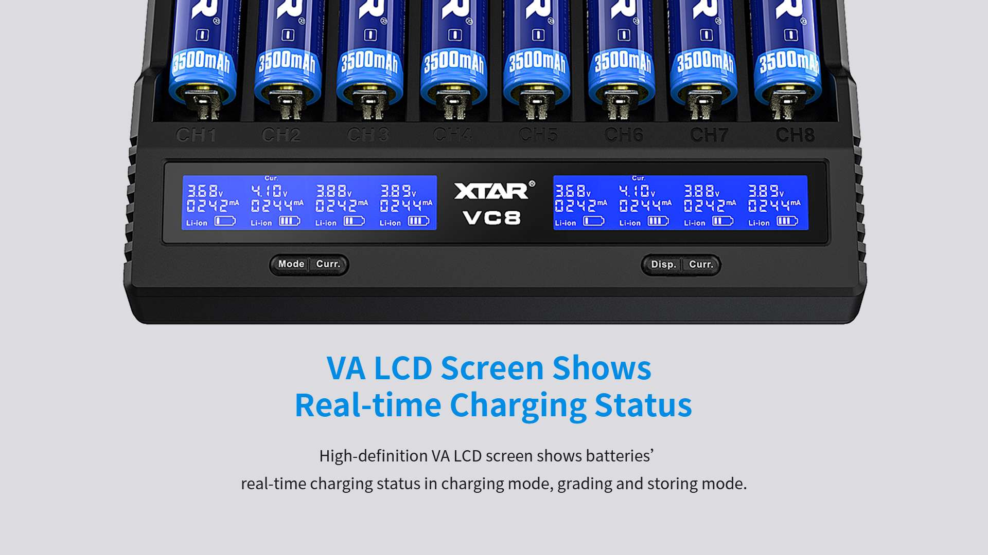 Cargador Baterías Xtar Vc8 8-Canales Lcd Usb-C Original