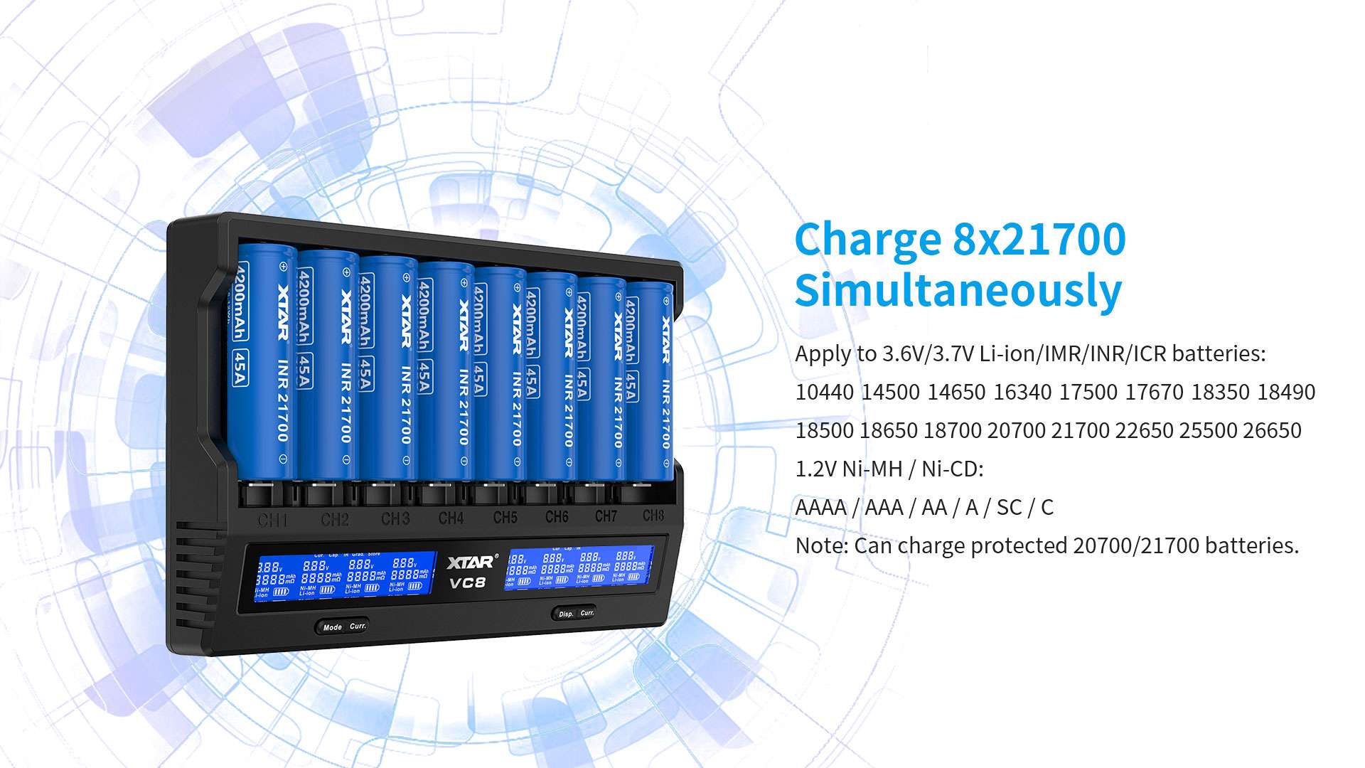 Cargador Baterías Xtar Vc8 8-Canales Lcd Usb-C Original