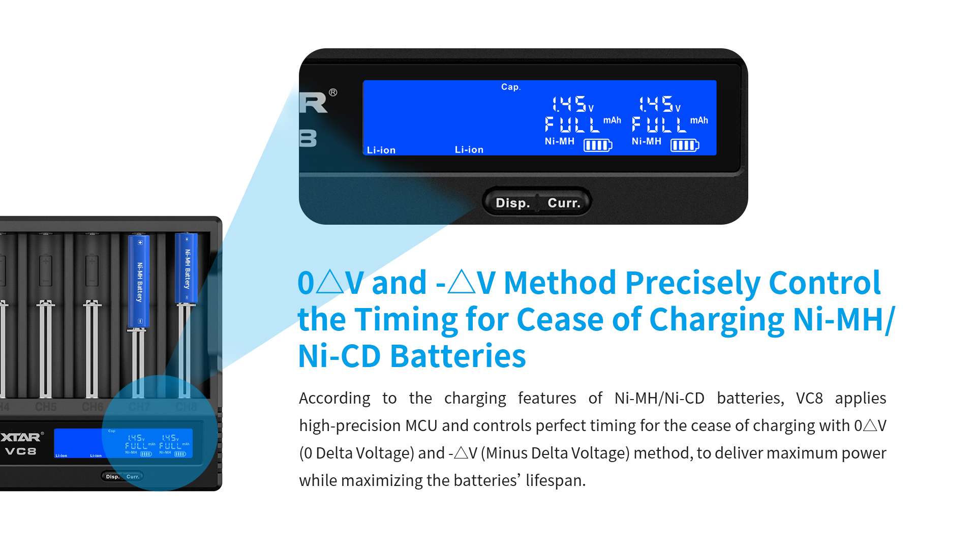 Cargador Baterías Xtar Vc8 8-Canales Lcd Usb-C Original