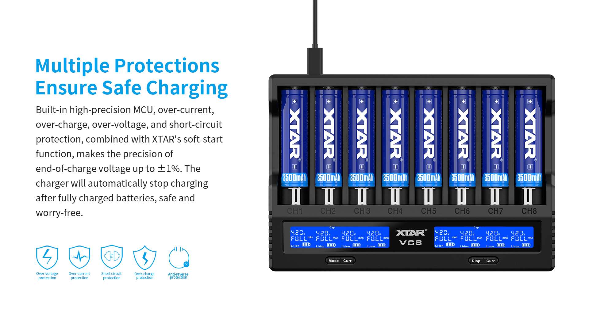 Cargador Baterías Xtar Vc8 8-Canales Lcd Usb-C Original